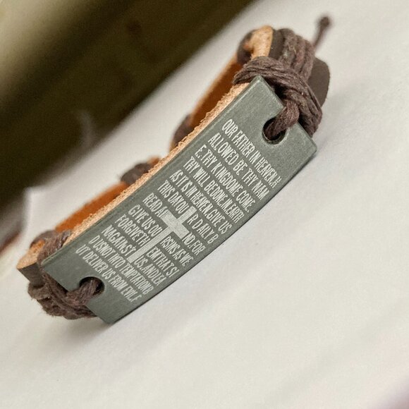 Vintage The Lords Prayer Leather Bracelet Mens Womens Adjustable Rope Catholic - Picture 6 of 10